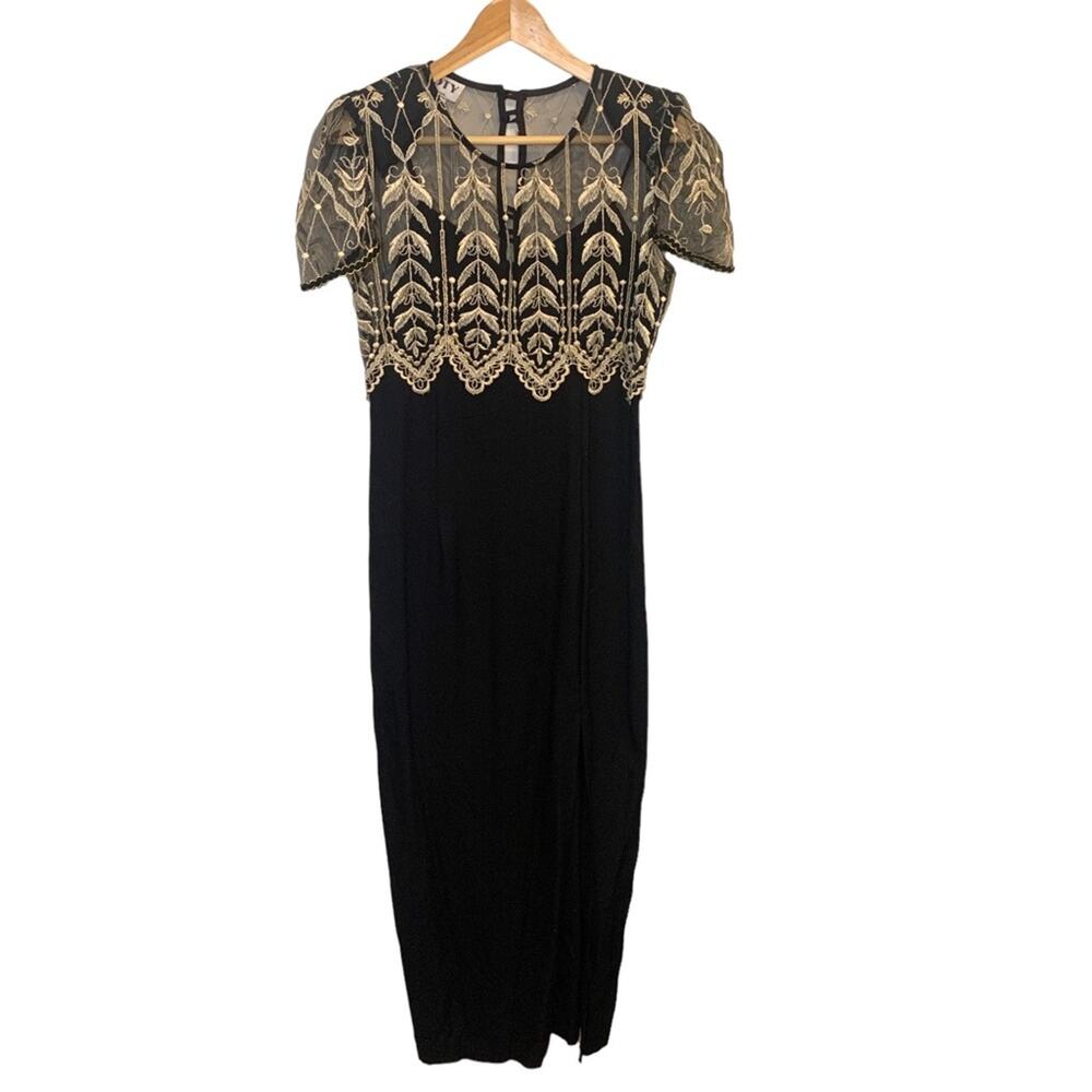 Vintage Coty Gothic Victorian Evening Dress Small Women's Lace 80s - Picture 3 of 11